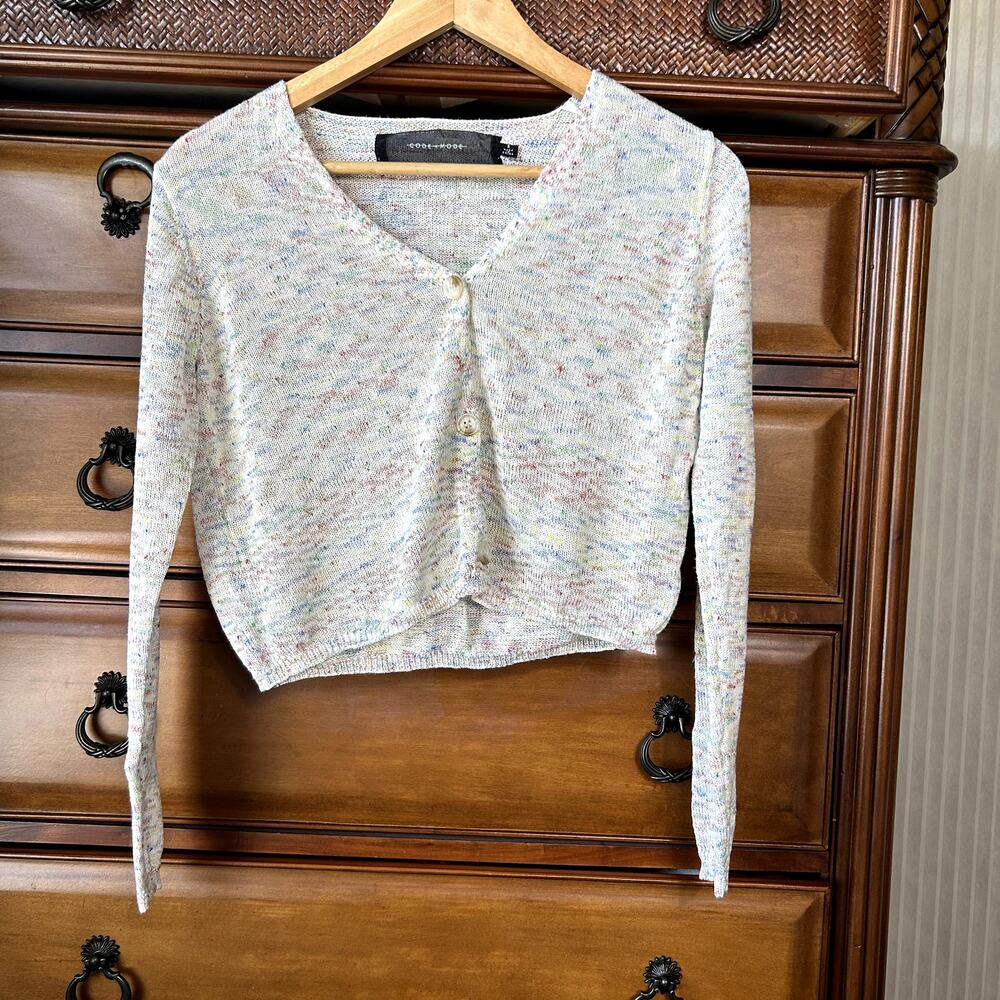 Code x Mode Minimalist Preppy Knit Space Dye cropped Layered Cardigan size S